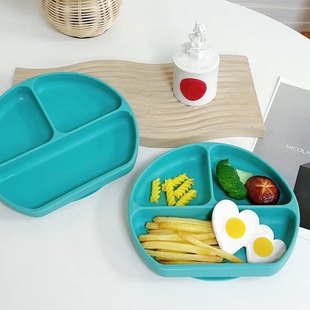 外单 带吸盘硅胶纯色儿童餐盘坚果干果盘甜品甜点水果盘子P42