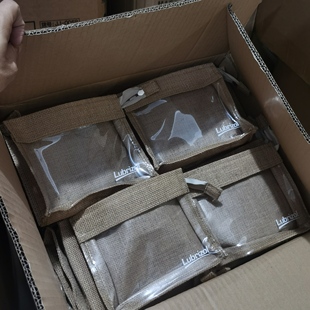 小麻包复古色亚麻透明收纳袋口红包零钱包分装卡片小包钥匙公交卡