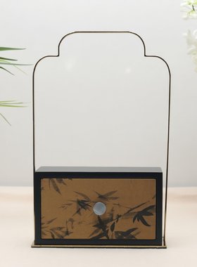 新中式复古木质装饰摆件样板间客厅玄关竹子图案收纳首饰盒高级感