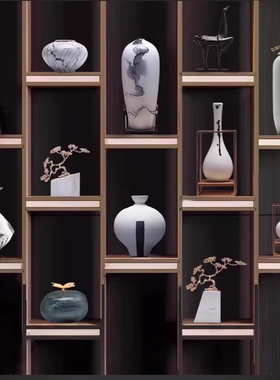 新中式客厅玄关摆件酒店酒柜软装饰品书柜宋式美学禅意高级感摆设