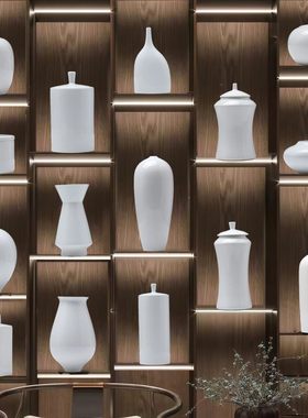 新中式现代简约风白色陶瓷花瓶装饰摆件博古架玄关客厅酒柜装饰品