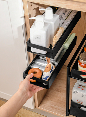 水槽下拉篮壁挂式免打孔侧装滑轨道收纳盒厨房橱柜洁具抽屉置物架