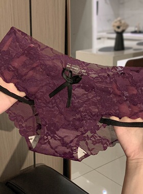 紫色诱惑纯欲蕾丝无痕性感女士内裤女火辣中腰透明少女三角裤批发