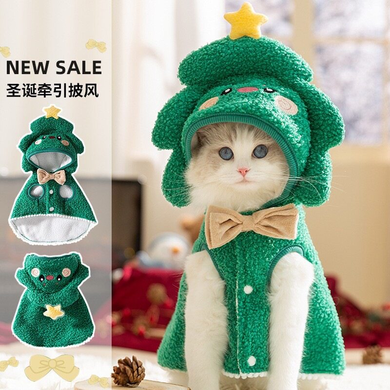 跨境圣诞节猫咪衣服秋冬季卡通披风万圣节狗狗衣服小型犬宠物服饰