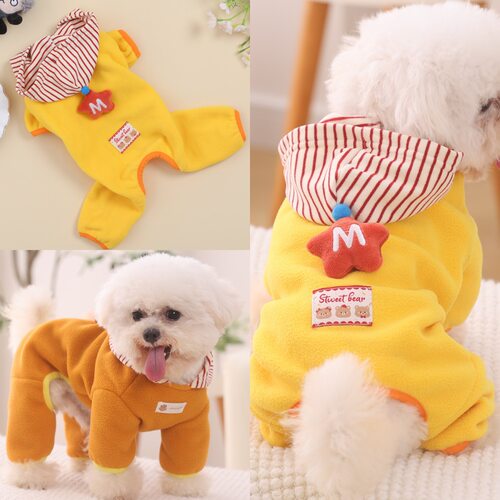 宠物狗狗衣服秋冬装可牵引猫咪泰迪比熊冬季摇粒绒可爱连帽四脚衣