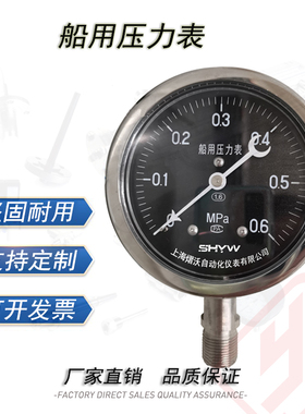 不锈钢船用压力表YC-100T黑色表盘径向后边抗震黑底白字上海熠沃
