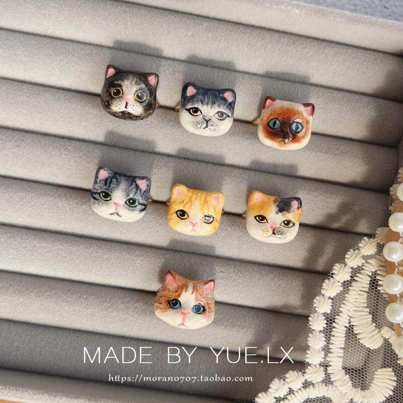 是猫咪呀 可爱三花大橘田园猫暹罗美短布偶 可调节黏土戒指