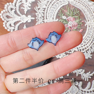 小小魔鬼鱼蝠鲼趣味海洋动物可爱小巧银耳钉防过敏耳夹学生礼物