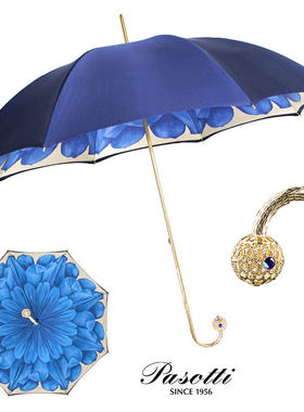Pasotti意大利雨伞遮阳伞蓝色花朵遮阳伞女晴雨两用防晒太阳伞长