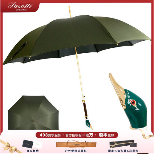 意大利Pasotti伞彩绘野鸭子把手绿伞面防晒全自动晴雨两用长柄伞 - 封面