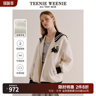 TeenieWeenie小熊2023年新款绵羊毛毛呢大衣棒球服翻领外套女装