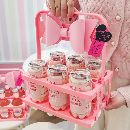 露营野餐折叠提篮手提蛋糕慕斯包装易拉罐子奶茶啤酒提架提酒器