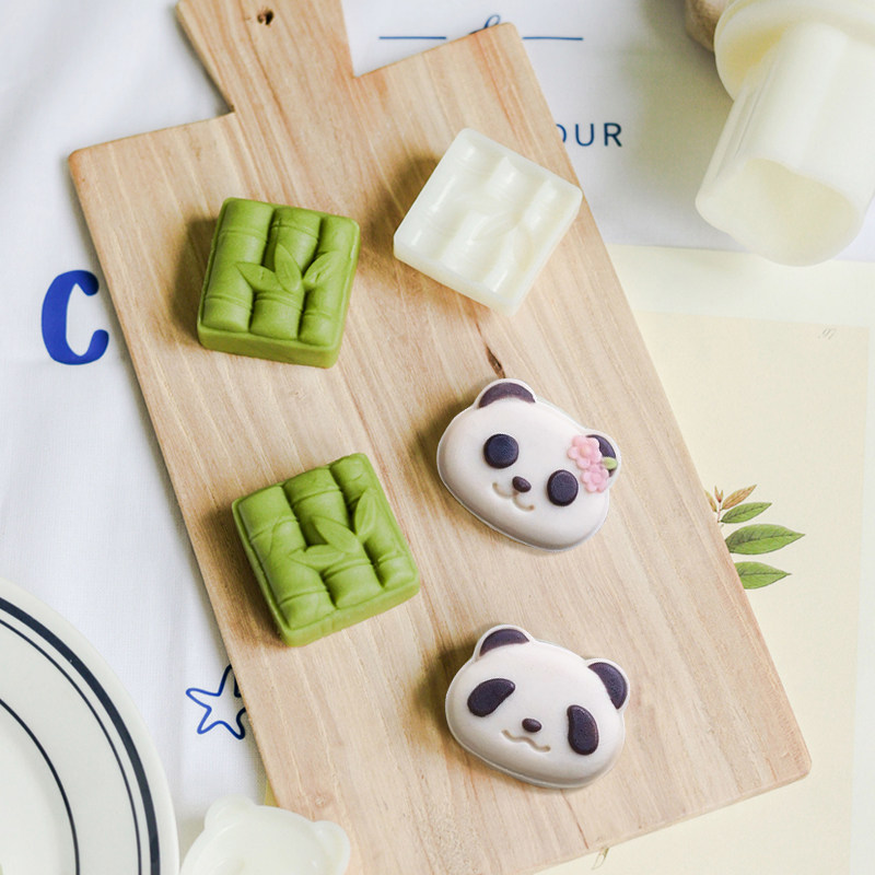 网红熊猫竹子月饼模迷你花花绿豆糕辅食山药糕印具烘焙家用压花器