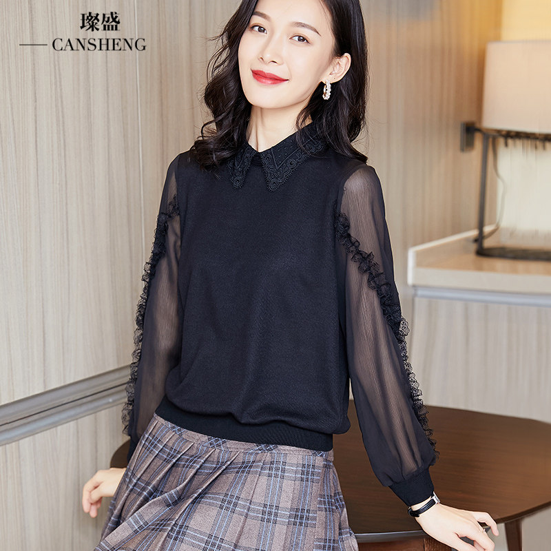 蕾丝打底衫女士性感大码气质洋气女人味网纱配毛衣内搭胖妹妹上衣