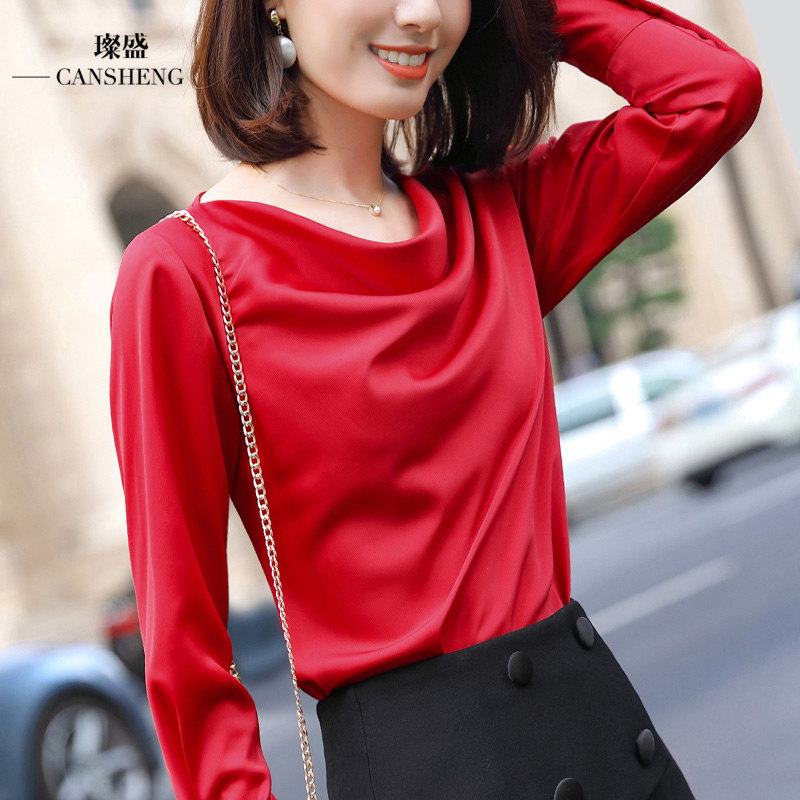 车厘子红女衬衫内搭本命年小衫打底百搭设计感小众洋气酒红色衬衣