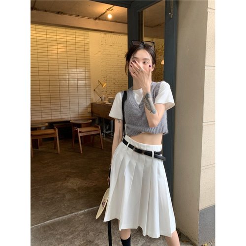 2025秋冬白色高腰半身裙修身百搭设计感气质显瘦百褶裙a字裙子女
