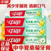 正品 中华夏桑菊蒲公英牙膏140g 180g清新口气含氟大容量家庭装