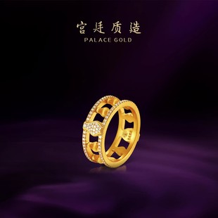 宫廷质造平安转运黄金戒指古法足金999钻石宝石指环新款结婚礼物