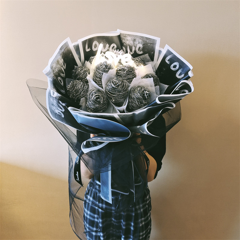 钢丝球花束礼物成品男朋友生日送女友手工仿真花干花花束表白礼物