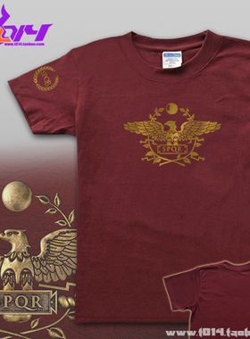 罗马帝国鹰权杖旗帜标志SPQR血红纯棉精罗t恤