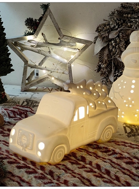 陶瓷白瓷镂空圣诞汽车树天使万圣南瓜摆件小夜灯儿童房装饰品