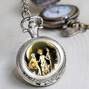 约定 梦幻岛艾玛诺曼雷同人创意周边复古翻盖怀表动漫挂表项链表