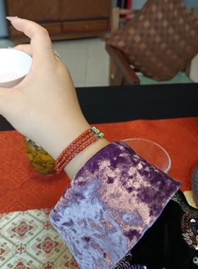 显白三圈南红手串女3mm米珠多层叠戴磁吸扣  手链女绿松蜜蜡青金