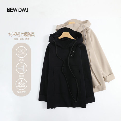 580克纳米绒宽松连帽卫衣外套冬防风保暖中长学院风少女时尚绒衫