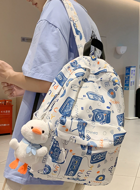 书包男高中生初中生中学生涂鸦双肩包可爱搞怪森系百搭背包大容量
