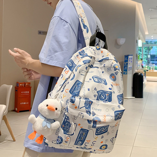 书包男高中生初中生中学生涂鸦双肩包可爱搞怪森系百搭背包大容量