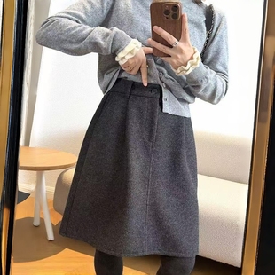 大码 高腰显瘦花苞中裙女秋冬毛呢半身裙梨形小个子藏肉伯克利半裙