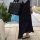 褶皱开叉直筒裙套装 防晒衫 透气长袖 黑色波点半身裙两件套女夏薄款