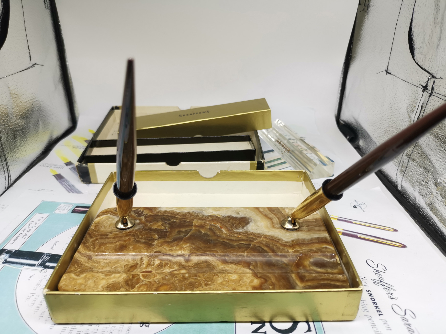 4079 nos 犀飞利潜艇海军上将棕色大理石台笔14k明尖两支组 f和m