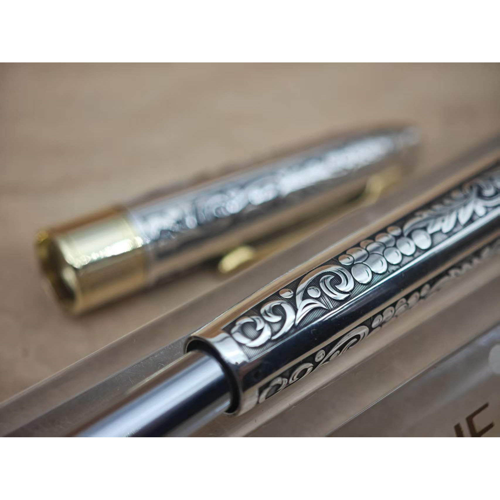 仅5支 纯银做旧 复刻犀飞利98纯银潜艇匠人之傲葡萄雕花钢笔