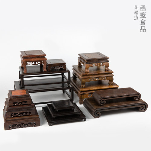 中式实木花器底座装饰摆件
