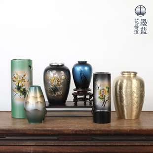 日本回流铜器花瓶中古进口花器 日式客厅茶室摆件 老物件插花铜瓶