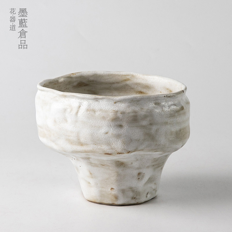 陶瓷手作不规则碗花器 禅意中式日式插花器皿 剑山插花器高足盘