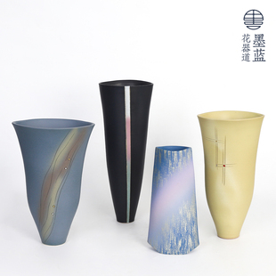 日本进口清水烧特大花器名家手作彩绘花瓶日式 池坊花道插花器皿