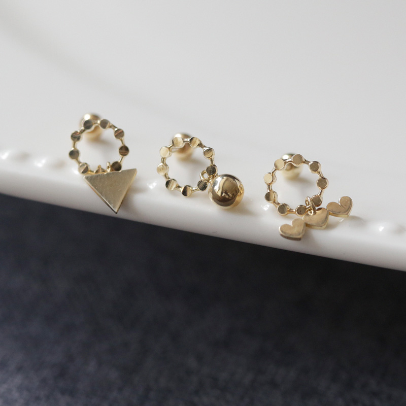 黄金耳钉14K金爱心吊坠金球螺丝