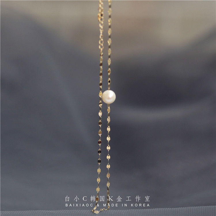 14K黄金珍珠脚链双唇链