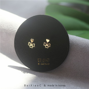 白小C 韩国进口K黄金14K/10K金耳环可爱小桃心吊坠花朵耳骨耳钉