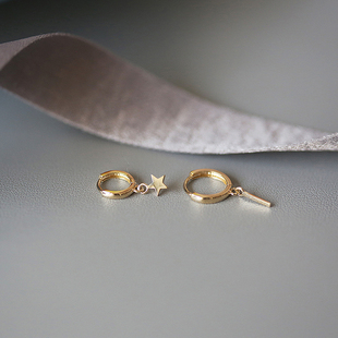 白小C 韩国黄金首饰纯10K金耳环耳饰星星一字小吊坠耳扣耳骨耳圈
