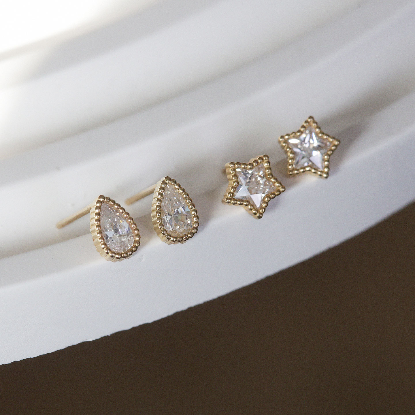 韩国黄金14k金耳环迷你水滴耳钉