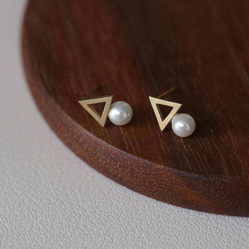几何三角形耳钉14K金韩国