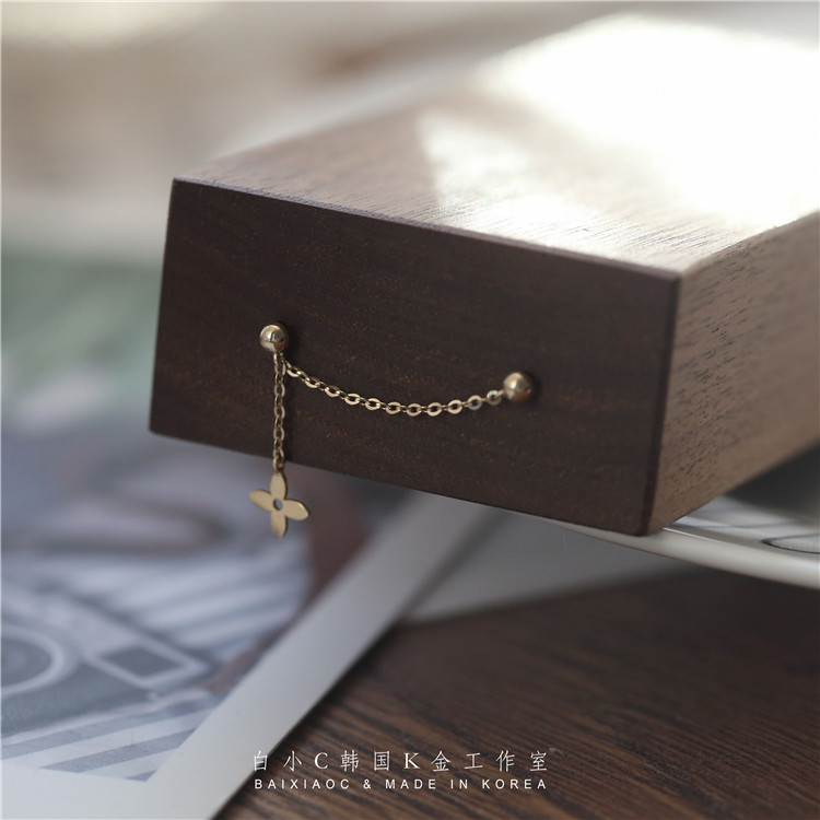 耳钉白小14k/10k吊坠四瓣花双洞