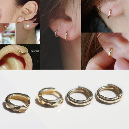 精致不掉色时尚通勤韩国10K14K黄金耳骨环耳圈百搭男女小素圈光圈