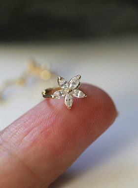 韩国纯10K14K金耳钉 精致闪亮小花朵水晶 K黄金耳环耳骨圈耳扣