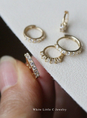 Jennie同款10K14K黄金耳钉耳饰简约闪闪满钻K金耳骨耳环耳圈耳扣