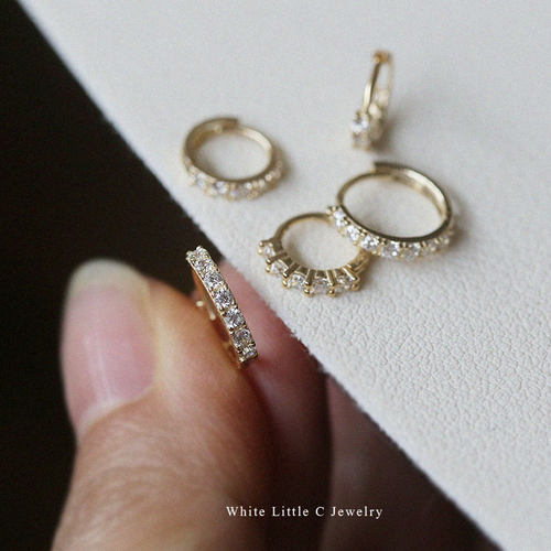 韩国14k金黄金满钻排钻耳骨耳环