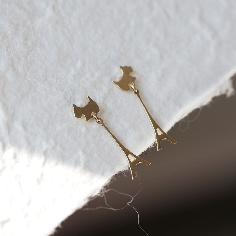 韩国10K14K金黄金首饰 光面小狗铁塔素金吊坠耳饰耳钉